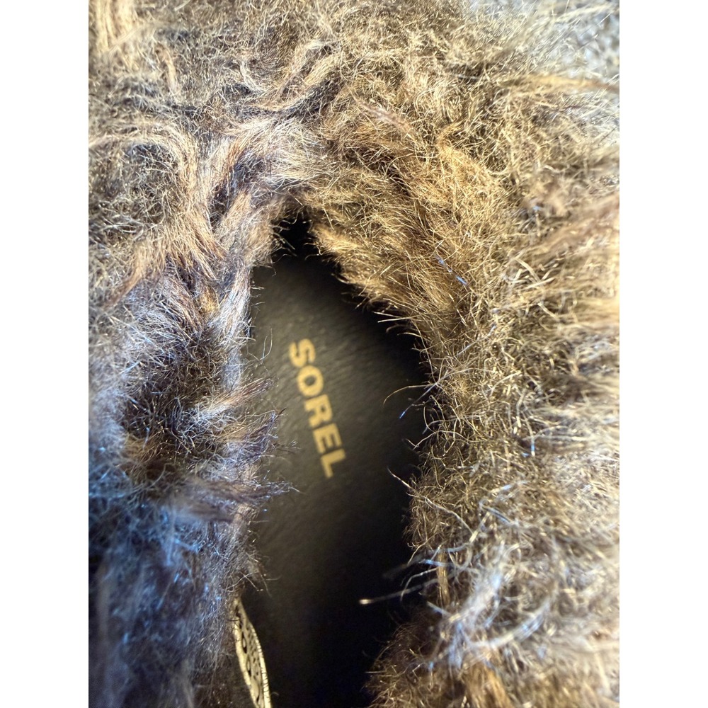 Sorel Joan of Arctic Wedge Ankle Boots Black Leather Faux Fur NL1984-010 Size 6 - Picture 6 of 8